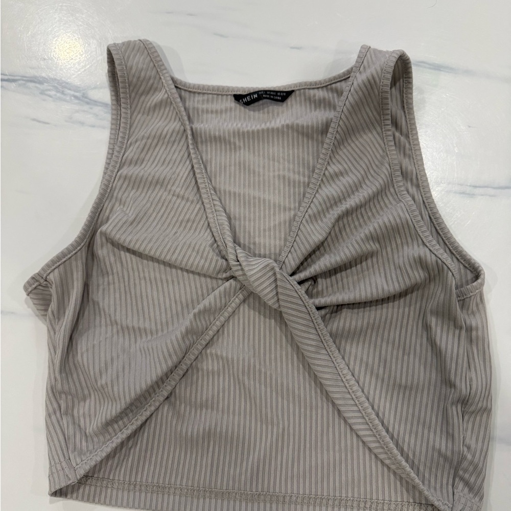 SHEIN Knotted Crop Top - Gray